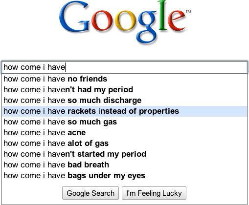 Google search box with autocompletion menu open
