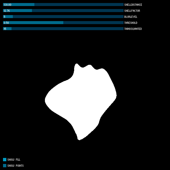 Screenshot of fluid-like white blob on a black background