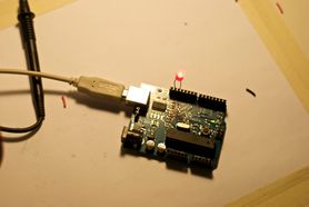 An Arduino blinking an LED
