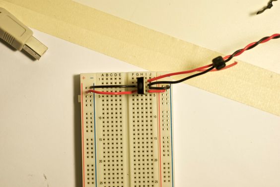 Photo of an electronics prototyping breadboard
