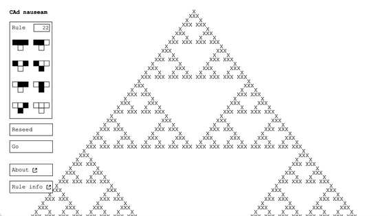 Wolfram Cellular Automata Rule 22 rendered as ASCII art