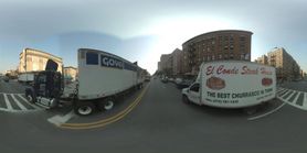 Street View panorama from a point on the M5 bus route with trucks