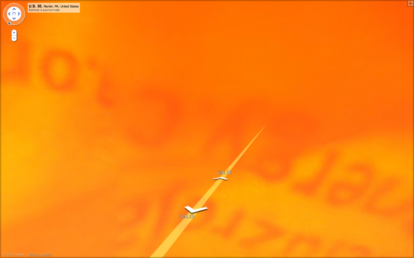 Street View frame with strange orange huge