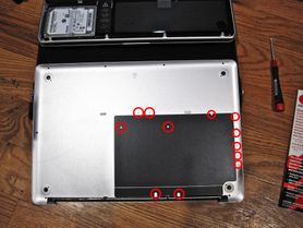 Laptop back case with points of conductive contact emphasized
