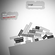Screenshot of a game with words stacked on a tilted platform.